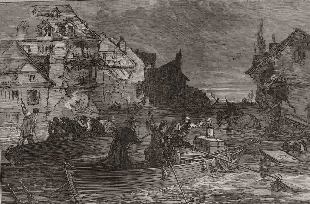 FRANCE. The floods in France. Scene in a suburb of Toulouse 1875 old print